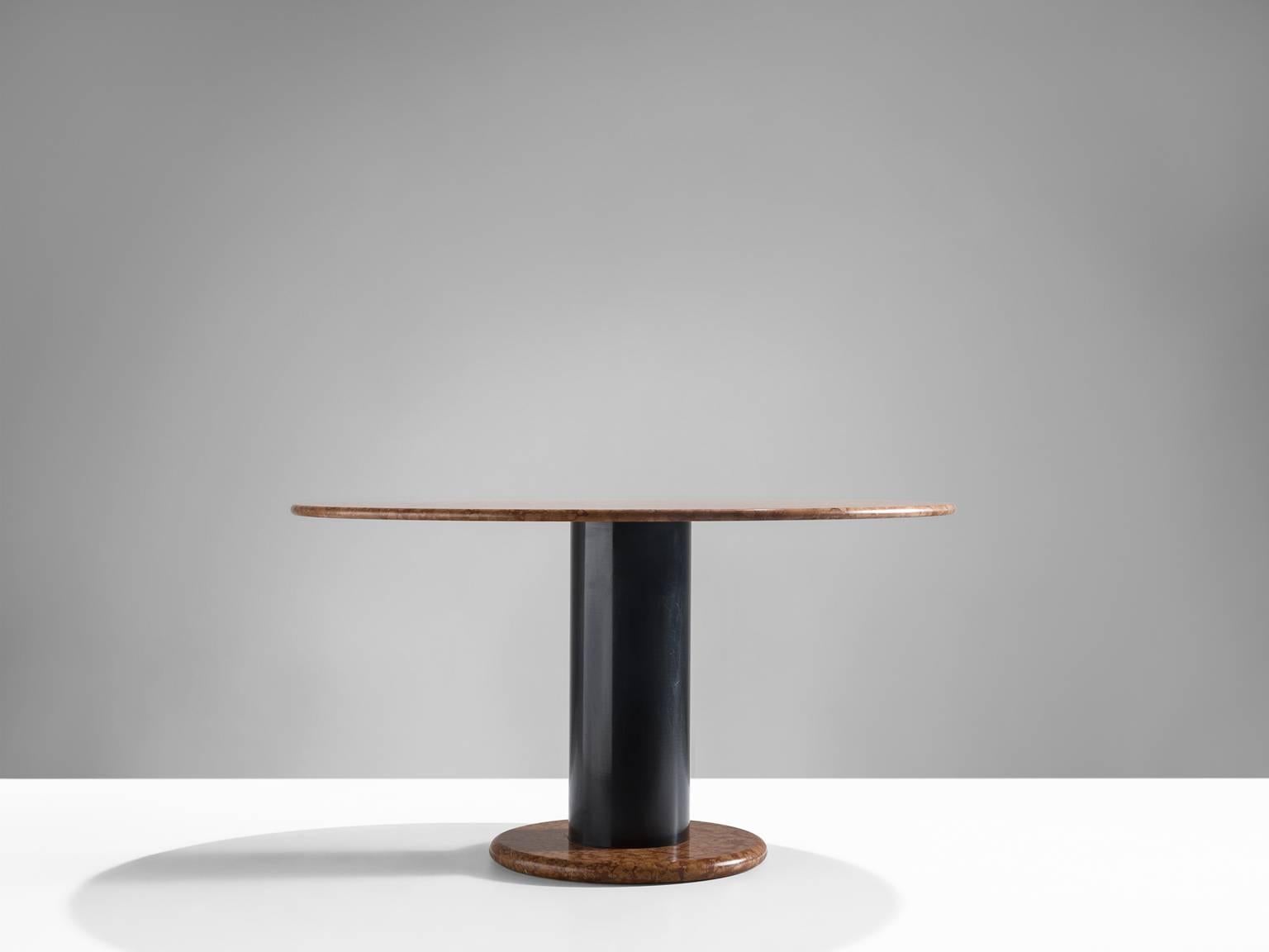 Scandinavian Modern Ettore Sottsass Rose Marble Pedestal Dining Table