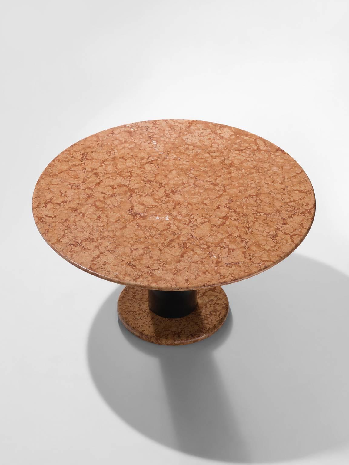 Italian Ettore Sottsass Rose Marble Pedestal Dining Table