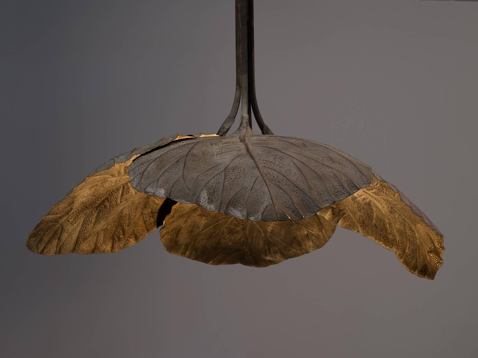 Mid-Century Modern Very Large Tomasso Barbi Pendant in Patinated Brass, Italy, 1970s