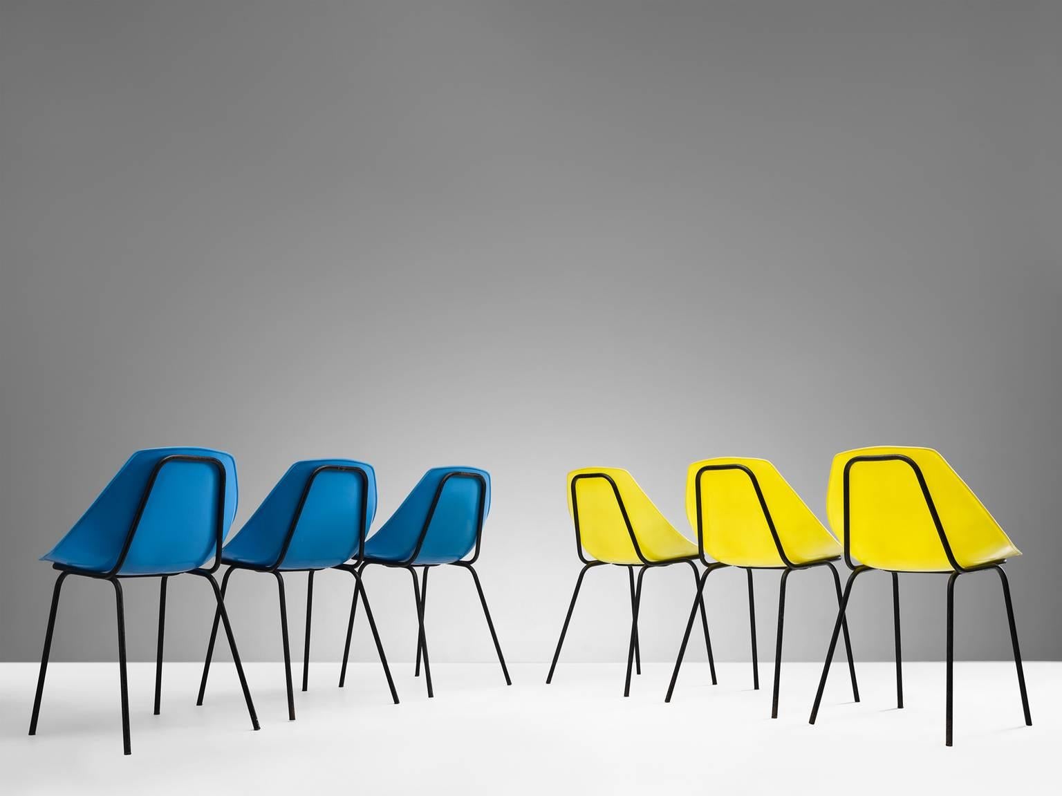 Belgian Pierre Guariche Chairs in Plastic and Black Metal, Belgium, 1960s