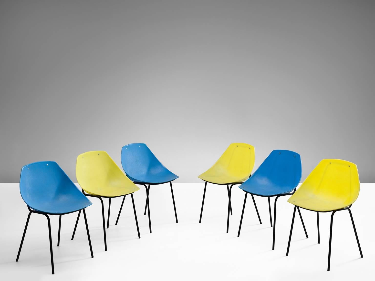 Mid-Century Modern Pierre Guariche Chairs in Plastic and Black Metal, Belgium, 1960s