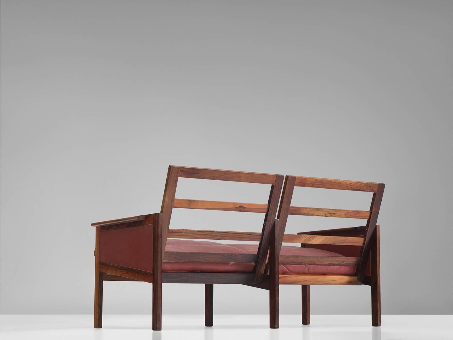 Scandinavian Modern Illum Wikkelsø 'Capella' Sofa in Original Red Leather and Rosewood