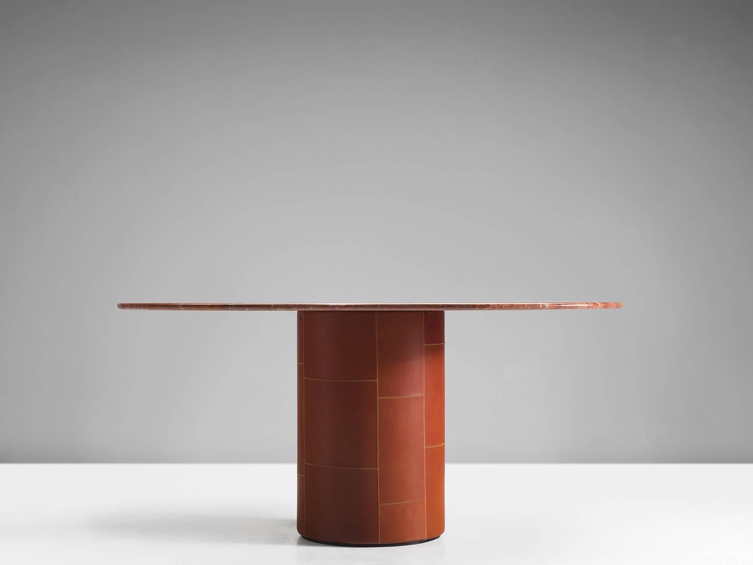 Mid-Century Modern Dining Table in Red Travertine and Leather for B&B Italia