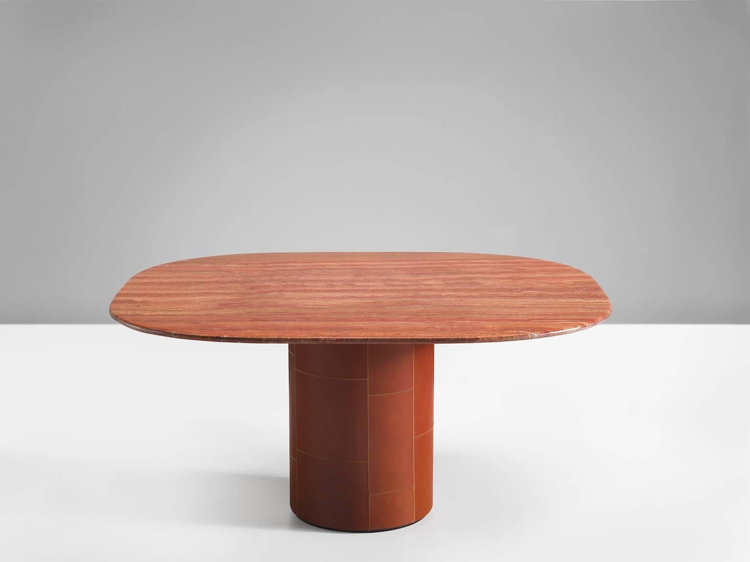 Italian Dining Table in Red Travertine and Leather for B&B Italia