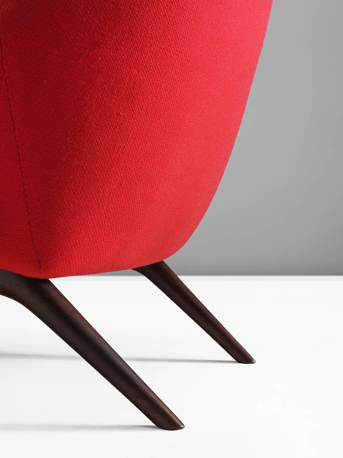 Fabric Danish Reclining Red Armchair, 1960s
