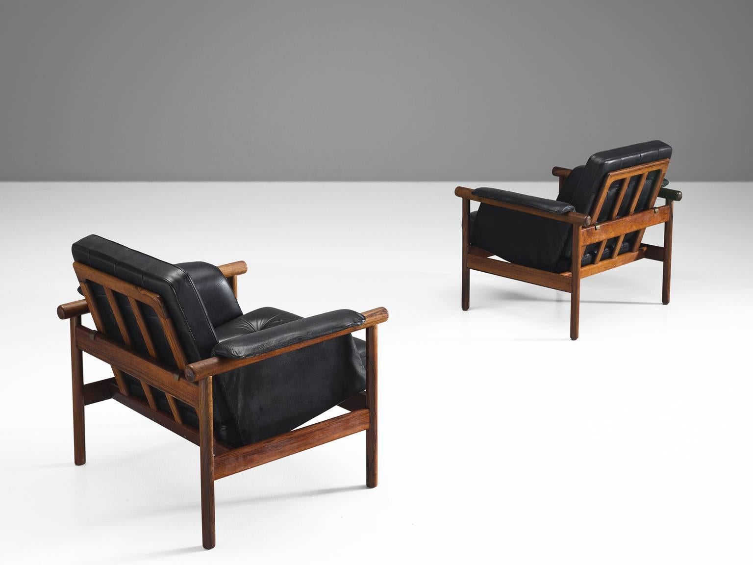 Norwegian Illum Wikkelsø Pair of Original Black Leather Lounge Chairs