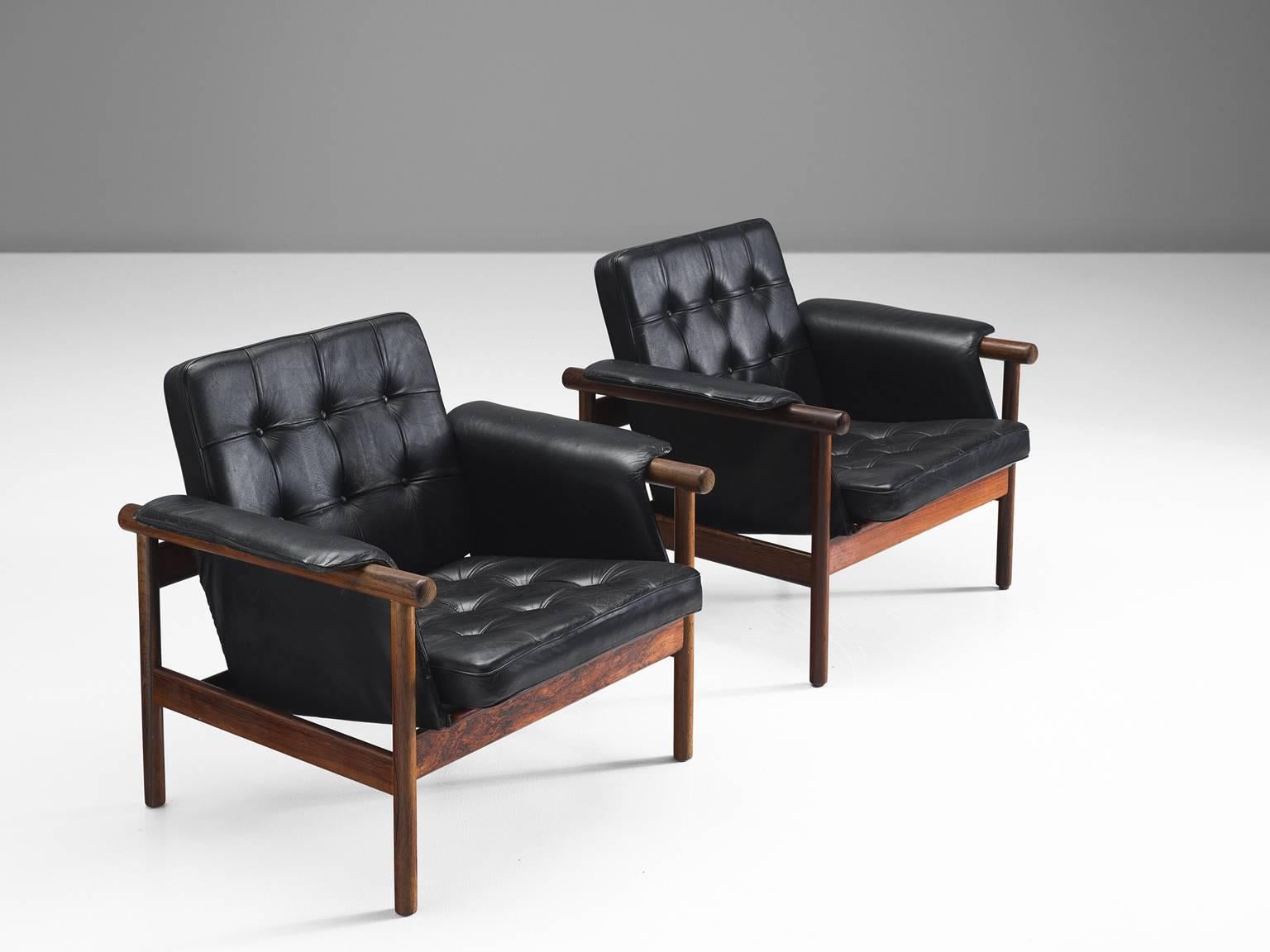 Scandinavian Modern Illum Wikkelsø Pair of Original Black Leather Lounge Chairs