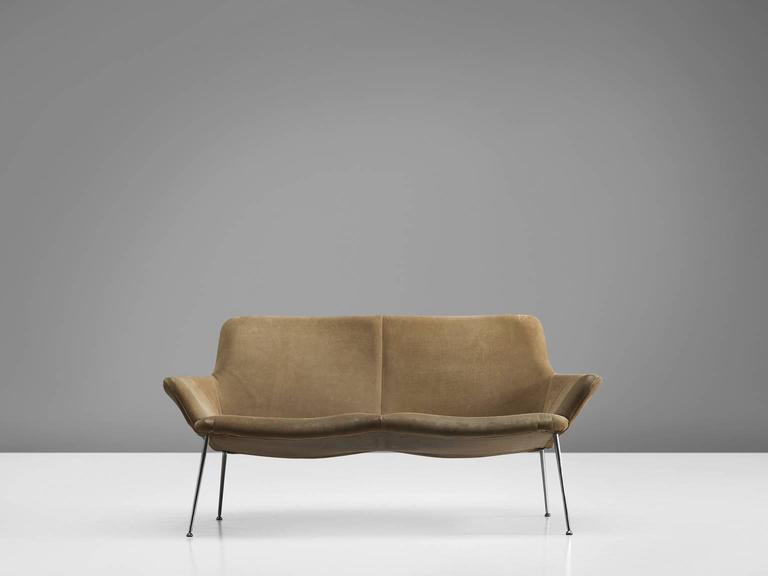 Poul Nørreklit Sand Colored Suede Sofa For At 1stdibs Sofa In Metal And Suede By Poul Nørreklit Denmark 1960s This Settee Is Upholstered