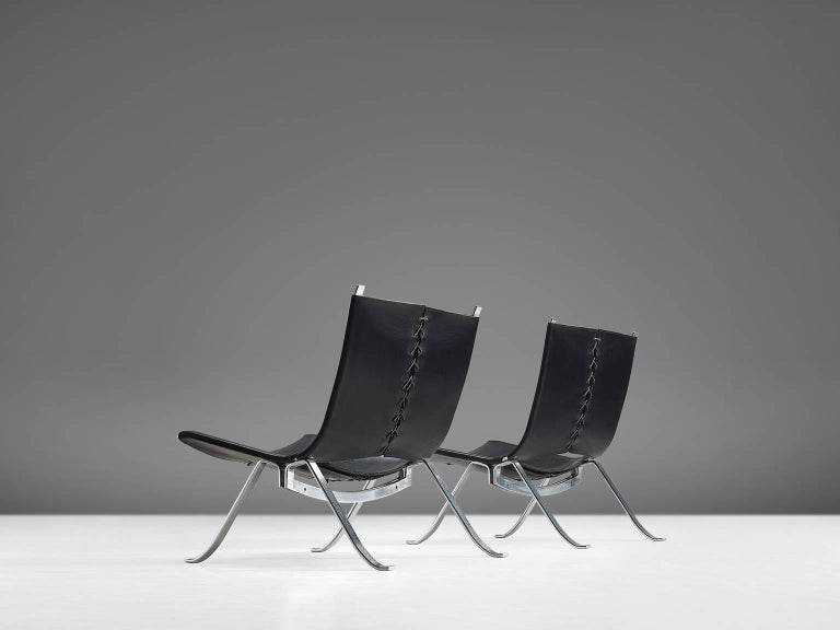 Preben Fabricius Set of Two Easy Chairs in Black Leather For Sale at ...