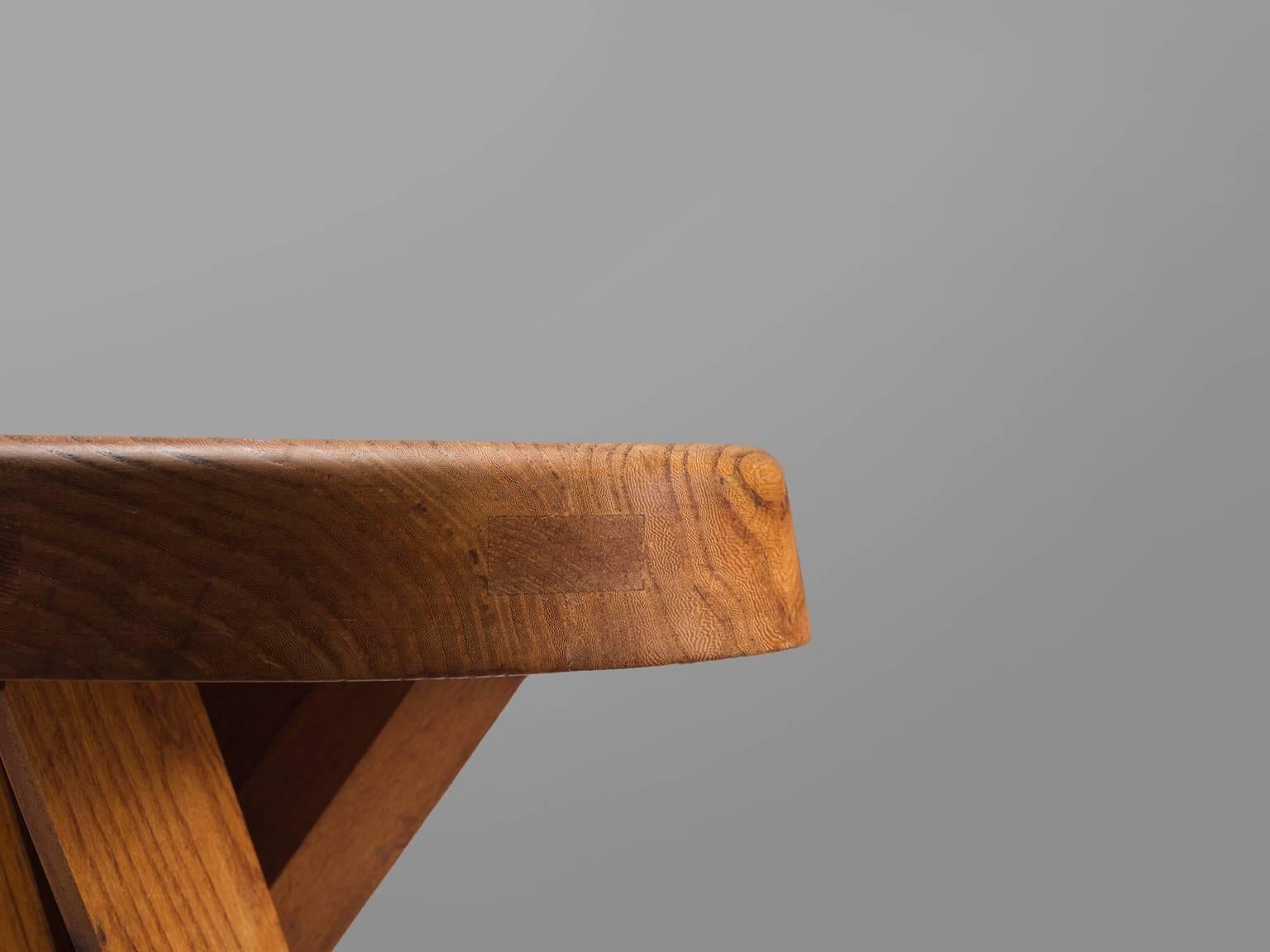 French Pierre Chapo Asymmetrical Patinated Elm Stool