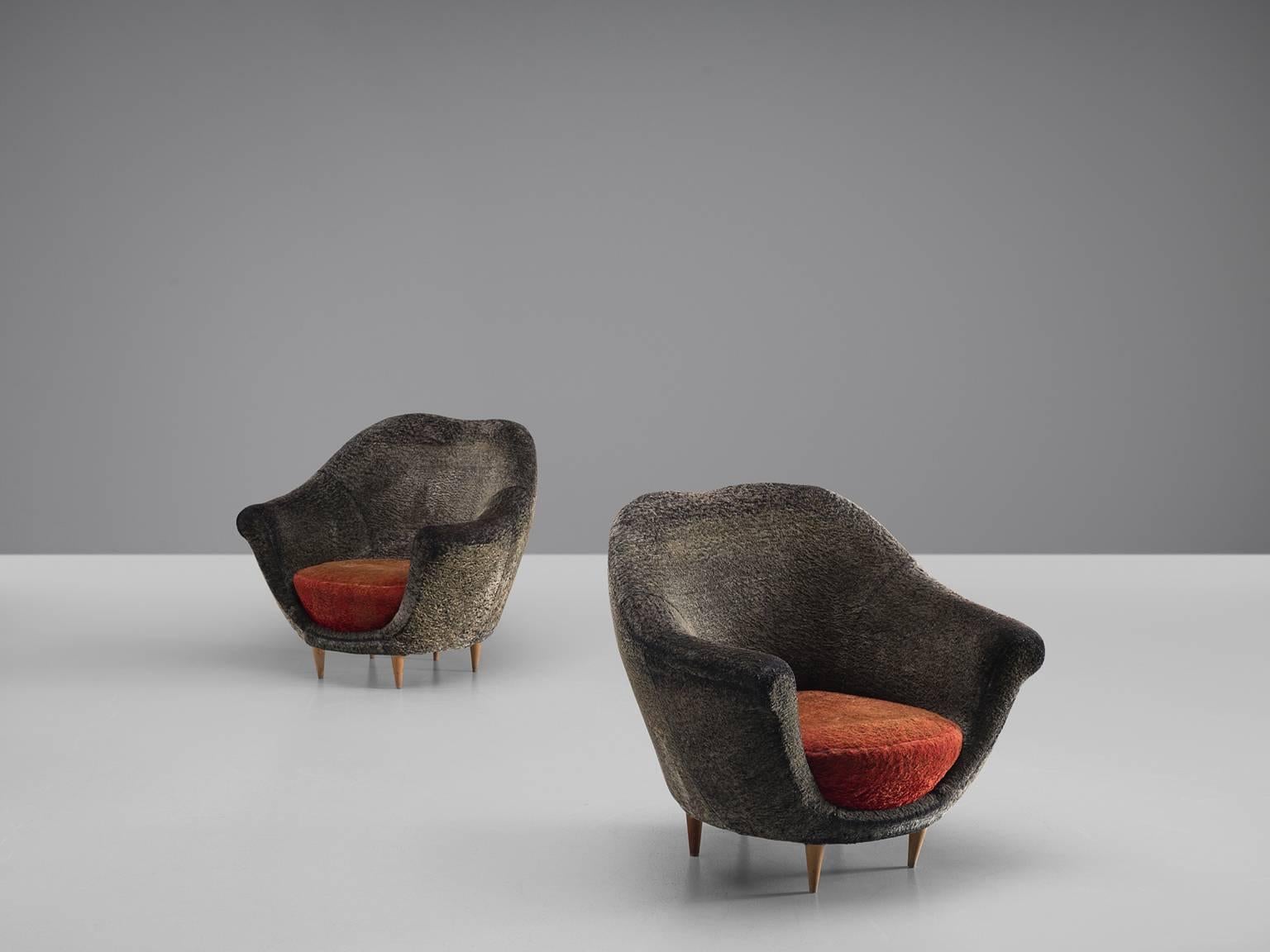 Italian Velvet Club Chairs, 1960s In Good Condition In Waalwijk, NL