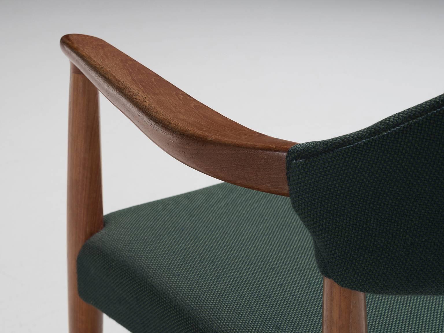 Fabric Set of Eight Danish Hunter Green Dining Room Armchairs