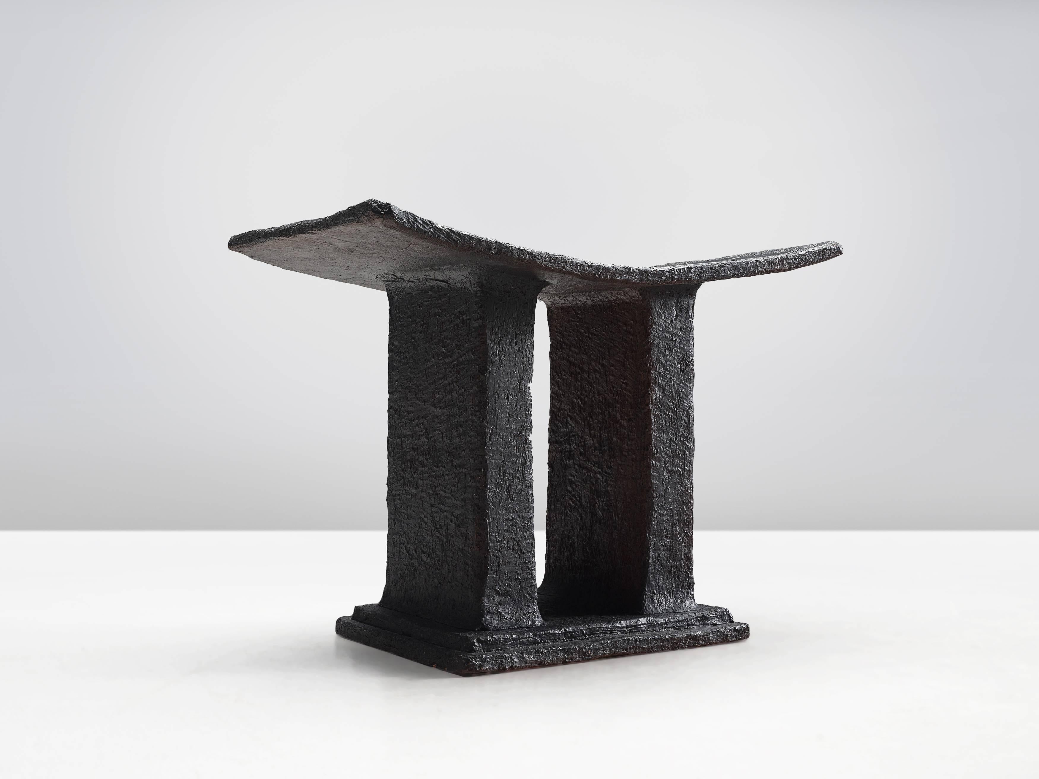 Late 20th Century Japonism Stool in Antracite Stone, 1970s