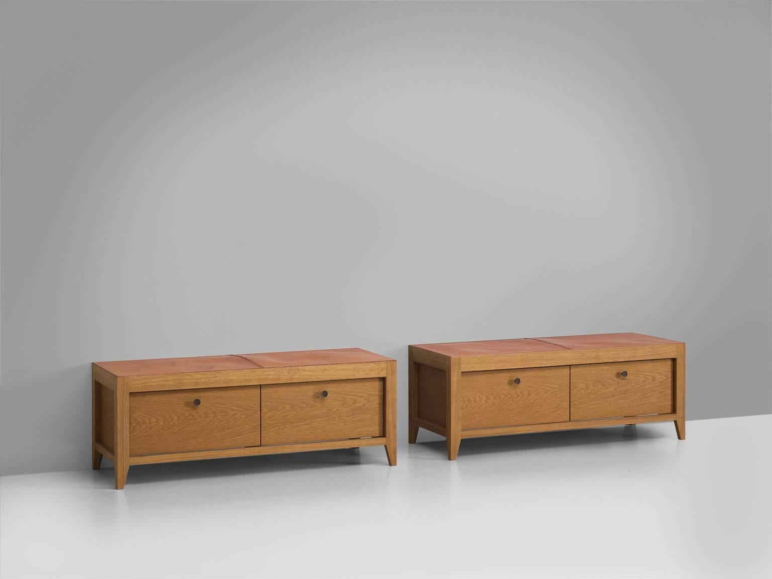 Scandinavian Modern Set of Danish Cabinets in Oak and Leather