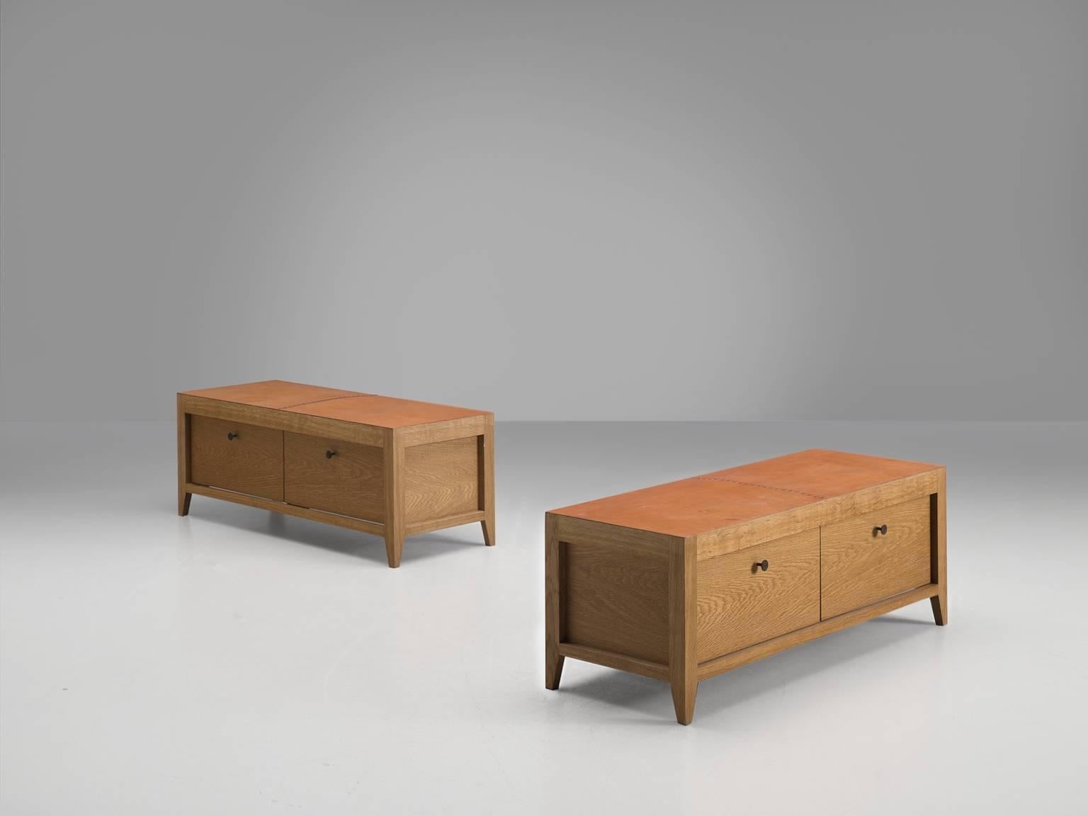 Late 20th Century Set of Danish Cabinets in Oak and Leather