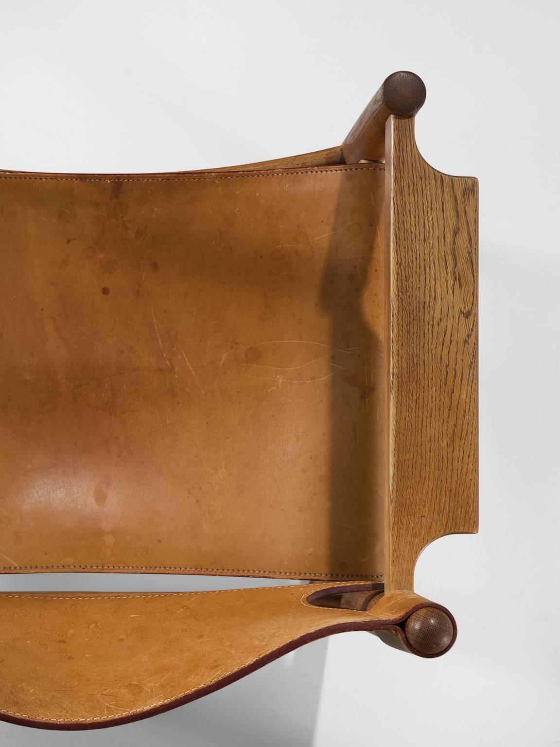 Mid-20th Century Børge Mogensen Set of Four Armchairs in Oak and Light Cognac Leather