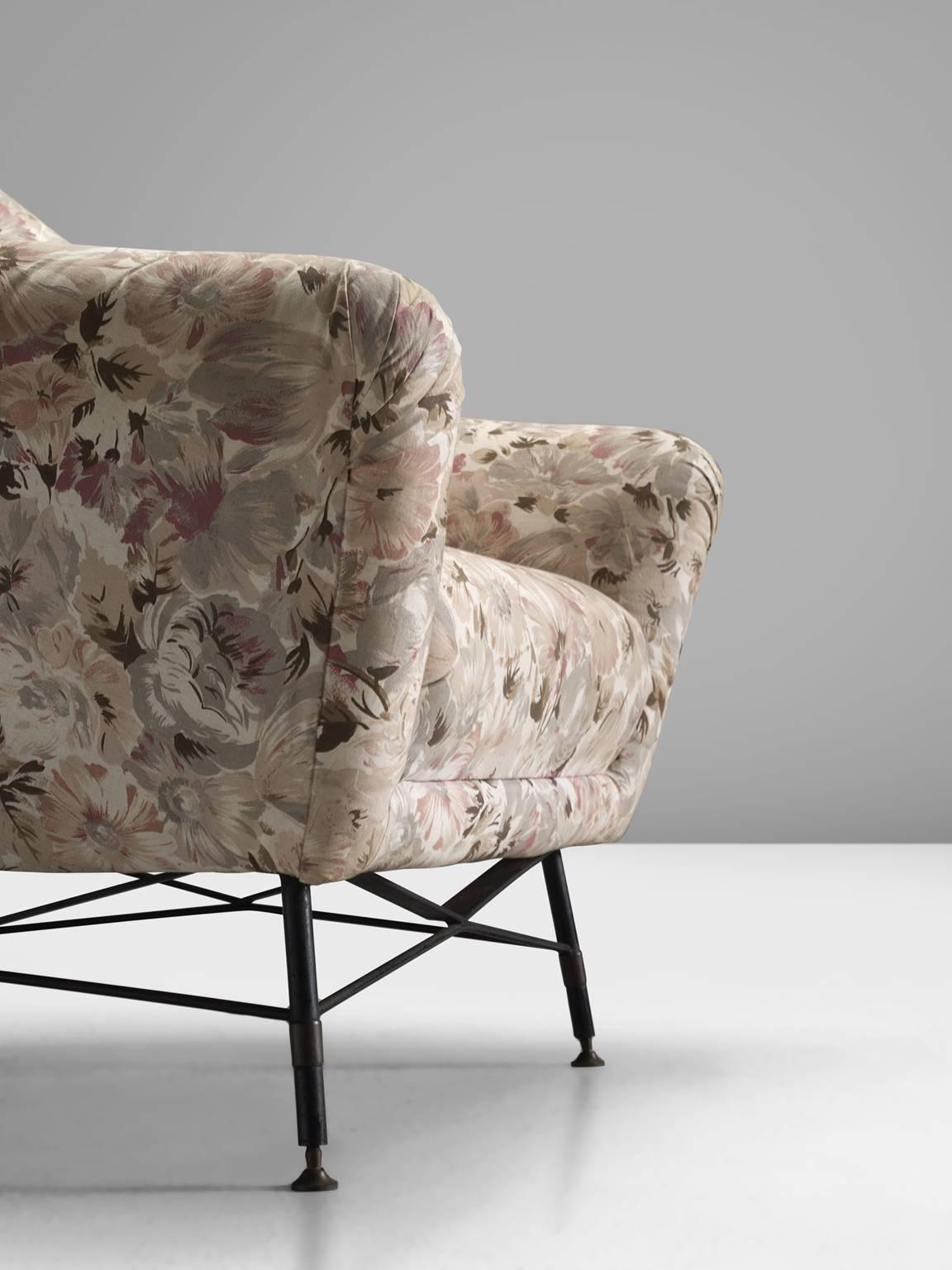 Mid-20th Century Italian Set of Lounge Chairs with Floral Upholstery