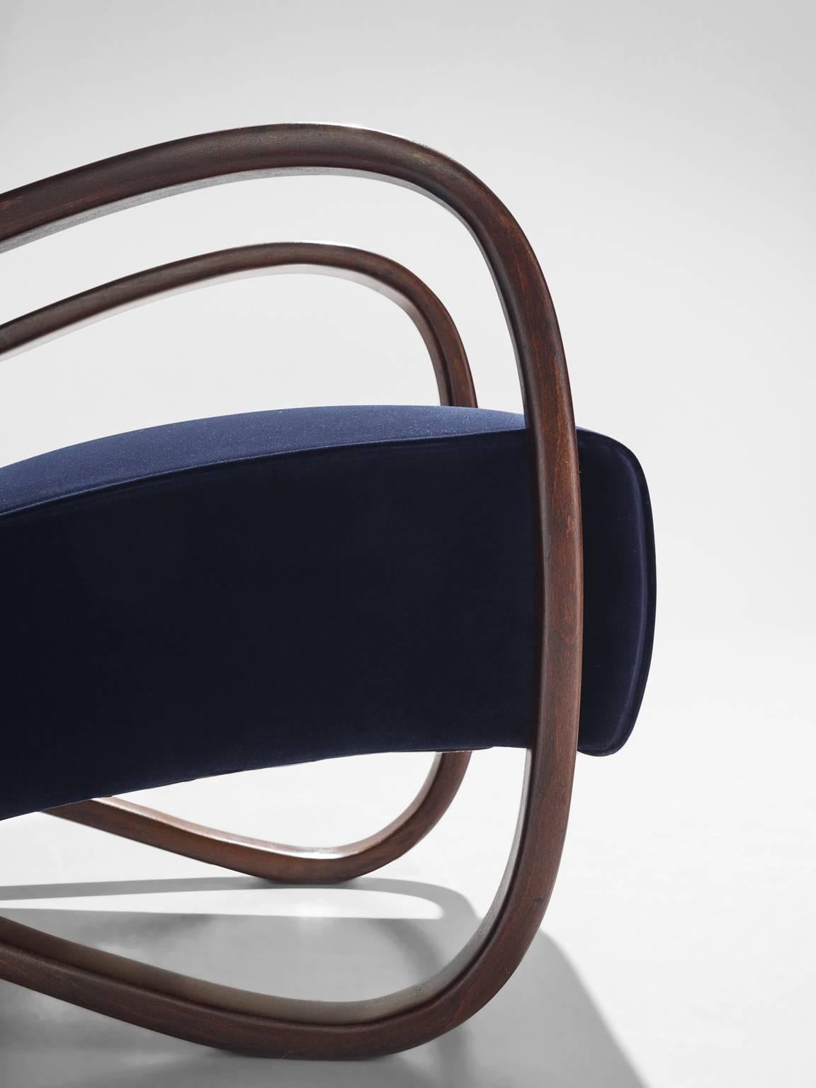 Jindrich Halabala Lounge Chairs in Navy Blue Velvet 4