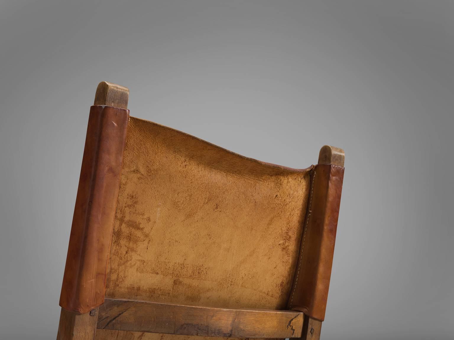 Danish Hunting Chair with Patinated Cognac Leather  1