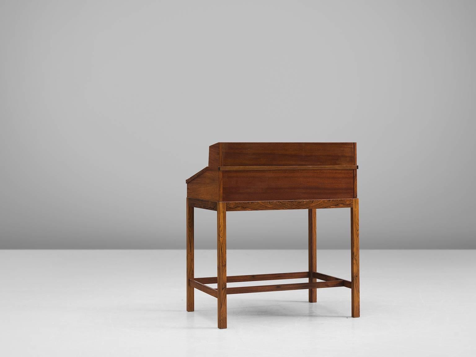 Mid-Century Modern Danish Writing Desk with Olive Green Leather and Rosewood