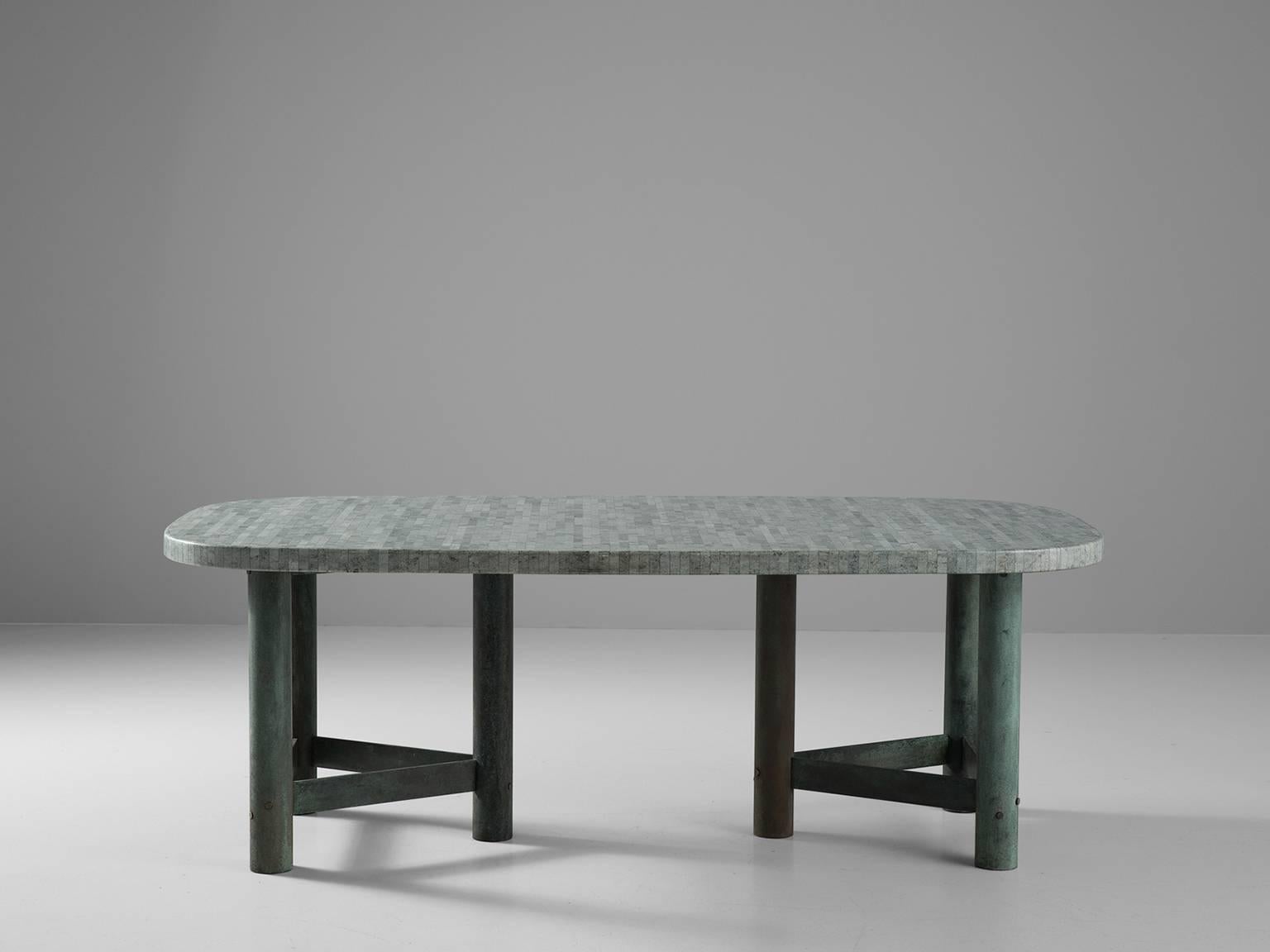 Mid-Century Modern Jan Vlug Green Marble and Bronze Table, 1970s