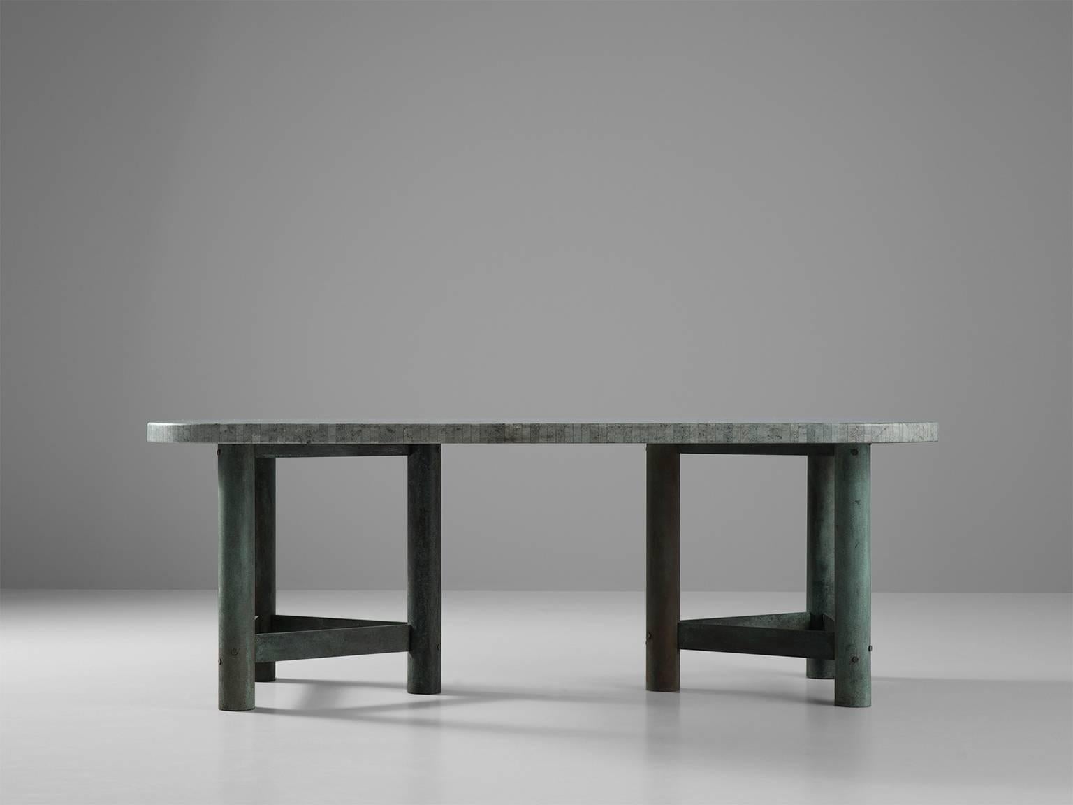 Belgian Jan Vlug Green Marble and Bronze Table, 1970s