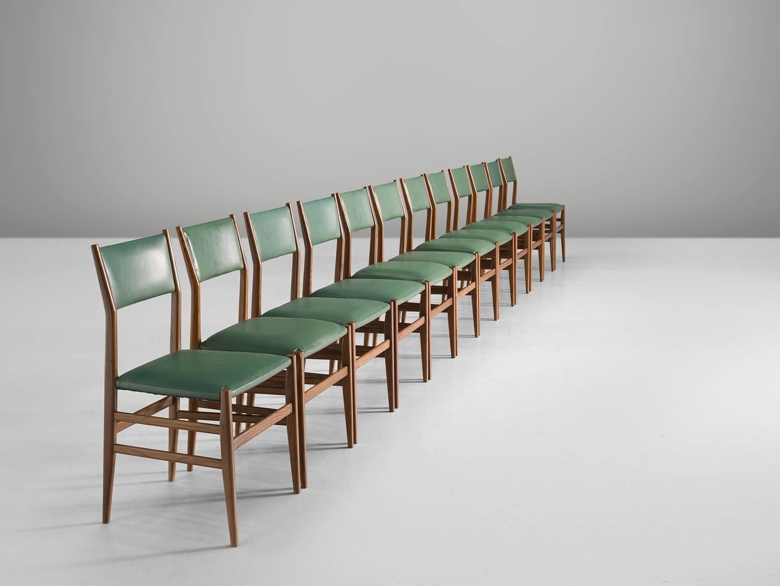 Mid-Century Modern Gio Ponti for Cassina Green Leather 'Leggera' Chairs