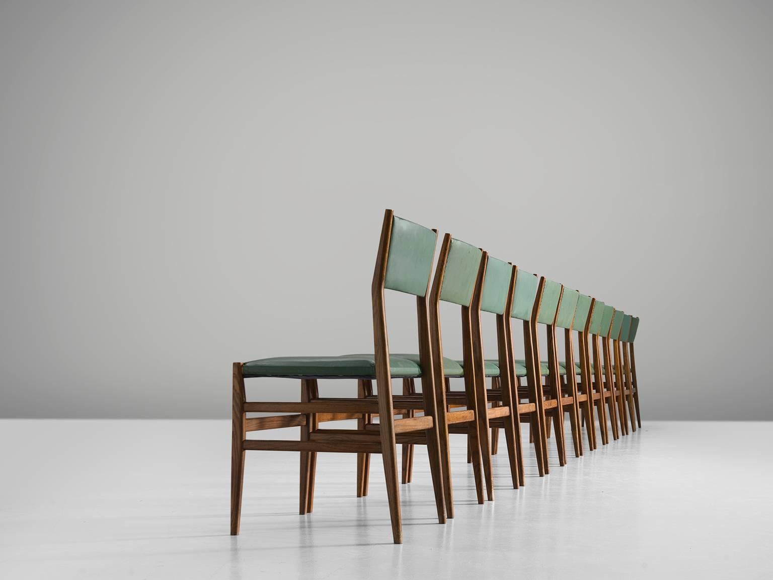 Italian Gio Ponti for Cassina Green Leather 'Leggera' Chairs
