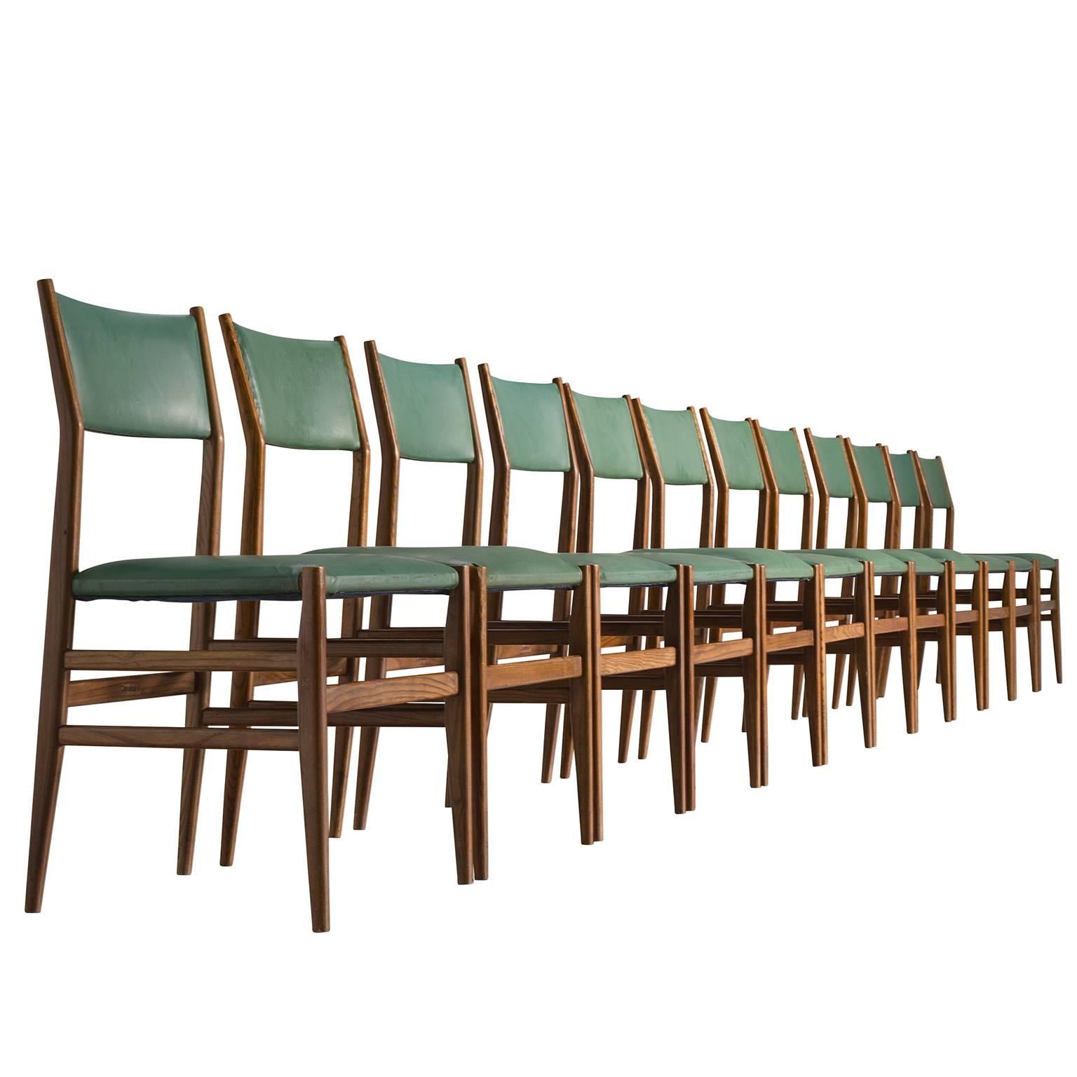 Gio Ponti for Cassina Green Leather 'Leggera' Chairs