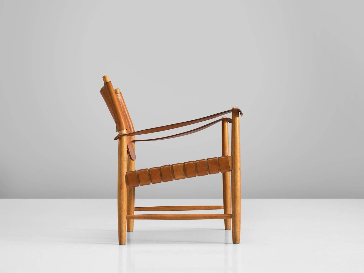 Mid-20th Century Danish Cognac Leather Safari Chair, 1950s