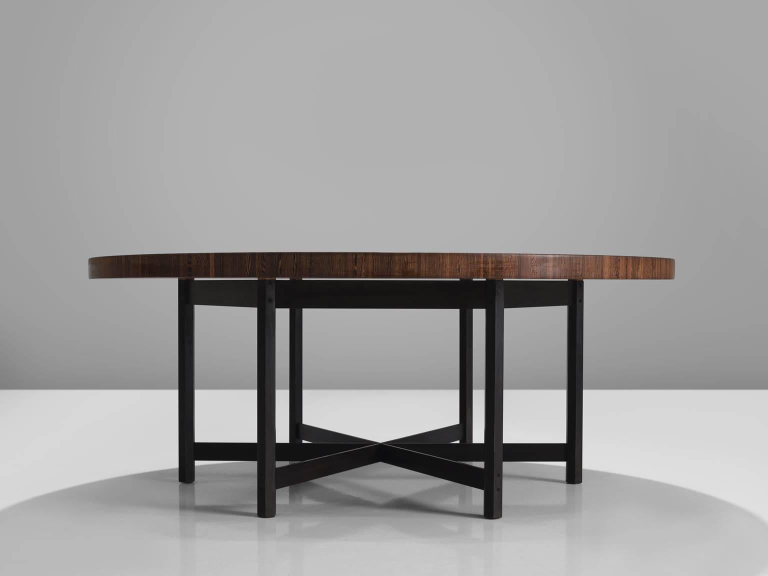Belgian Large Jules Wabbes Wenge Table with Hexogonal Frame