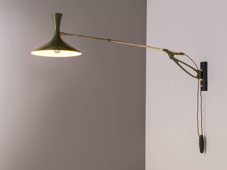 Louis Kalff for Cosack Wall Light in Brass and Rare Dark Green Metal For Sale at 1stdibs