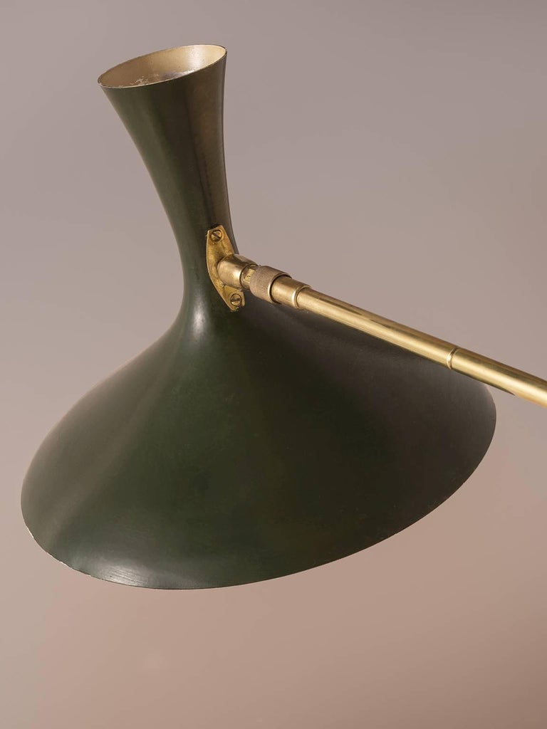 Louis Kalff for Cosack Wall Light in Brass and Rare Dark Green Metal For Sale at 1stdibs