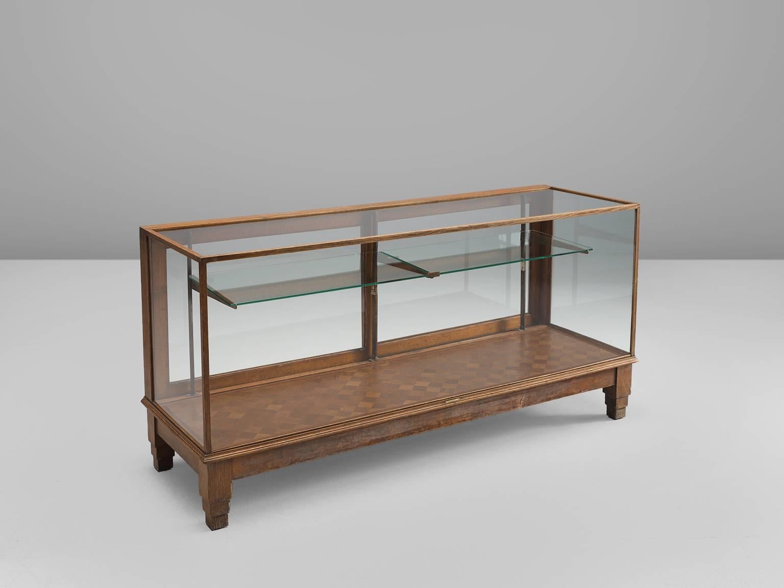 Mid-20th Century Showcase in Glass and Oak, circa 1940