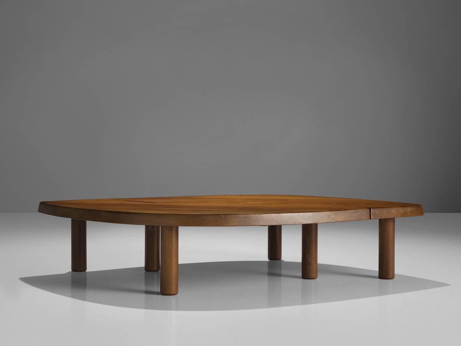 Late 20th Century Large Pierre Chapo Coffee Table 'L'oeuil' in Solid Elm T22C