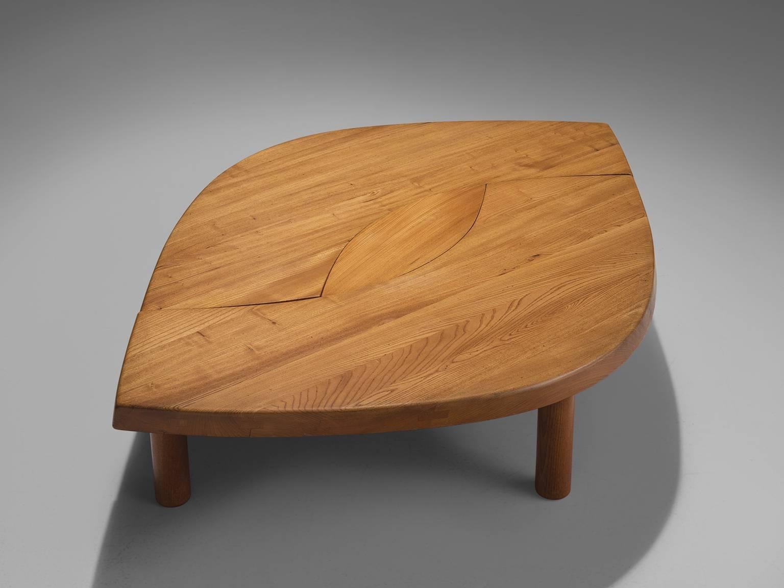 Mid-Century Modern Large Pierre Chapo Coffee Table 'L'oeuil' in Solid Elm T22C