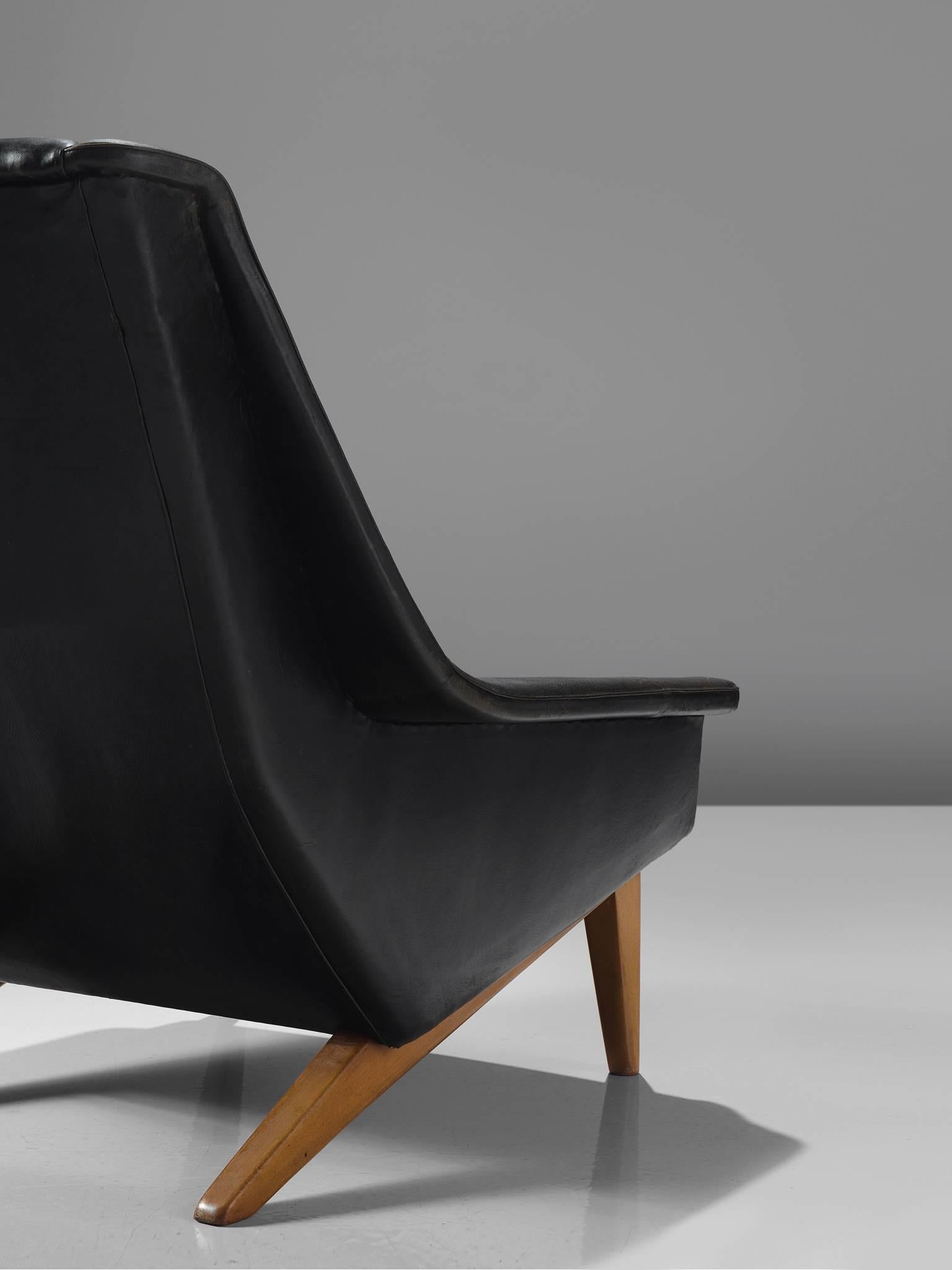 Danish Folke Ohlsson Original Black Leather Lounge Chair for Fritz Hansen