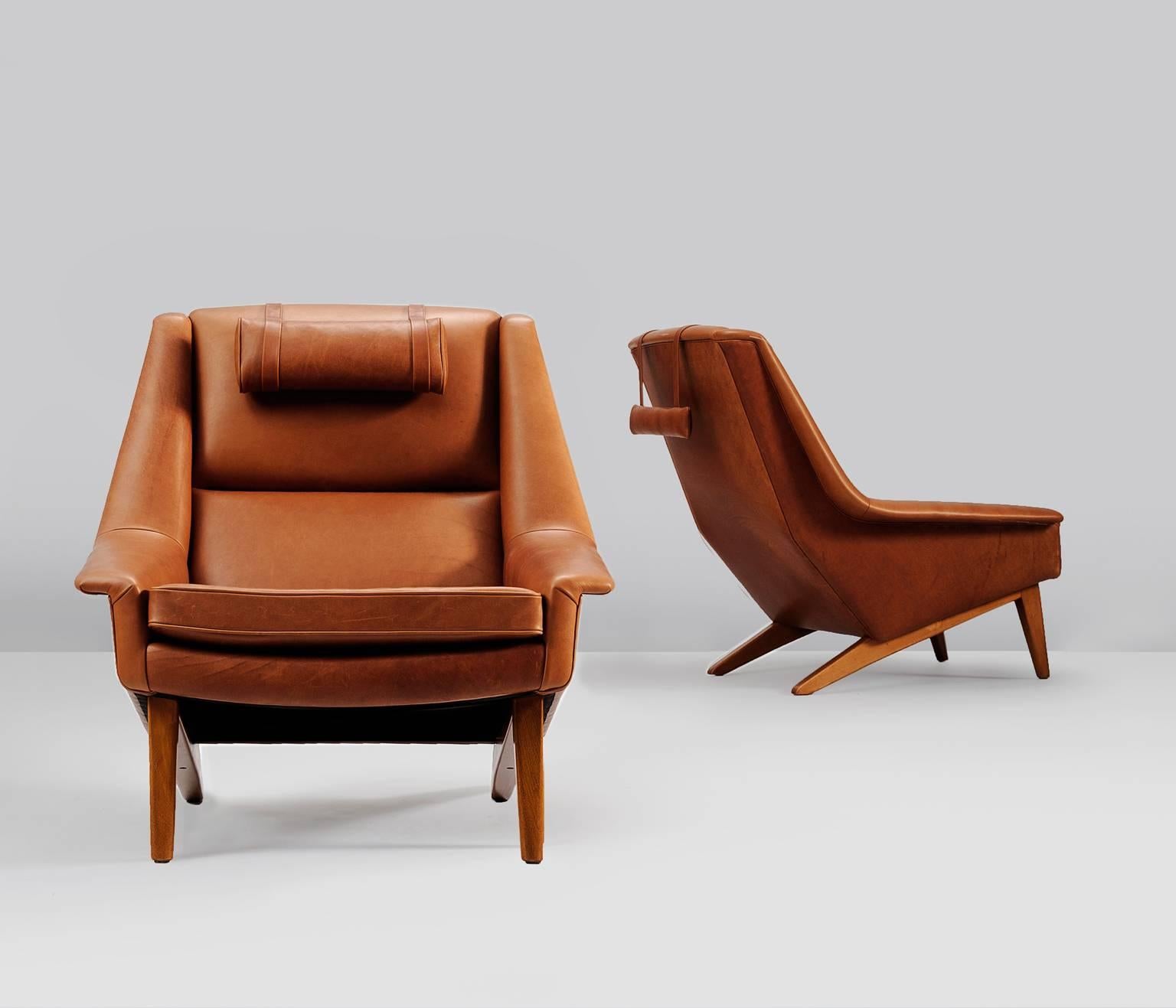 Mid-Century Modern Package Deal for M - #4 Danish Reupholstered Lounge Chairs in Cognac Leather