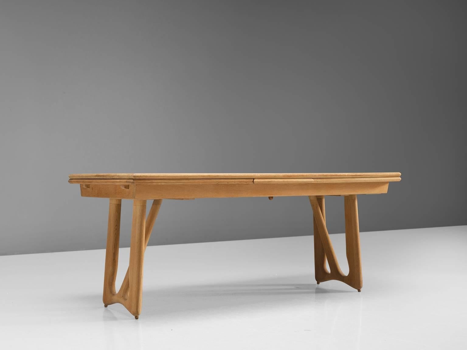 French Large Guillerme & Chambron Extendable Dining Table in Oak