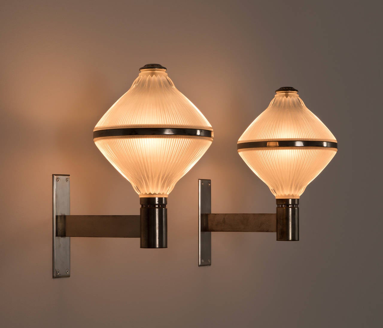 Mid-Century Modern Set of Two Chrome and Opaline Wall Lights by Studio BBPR