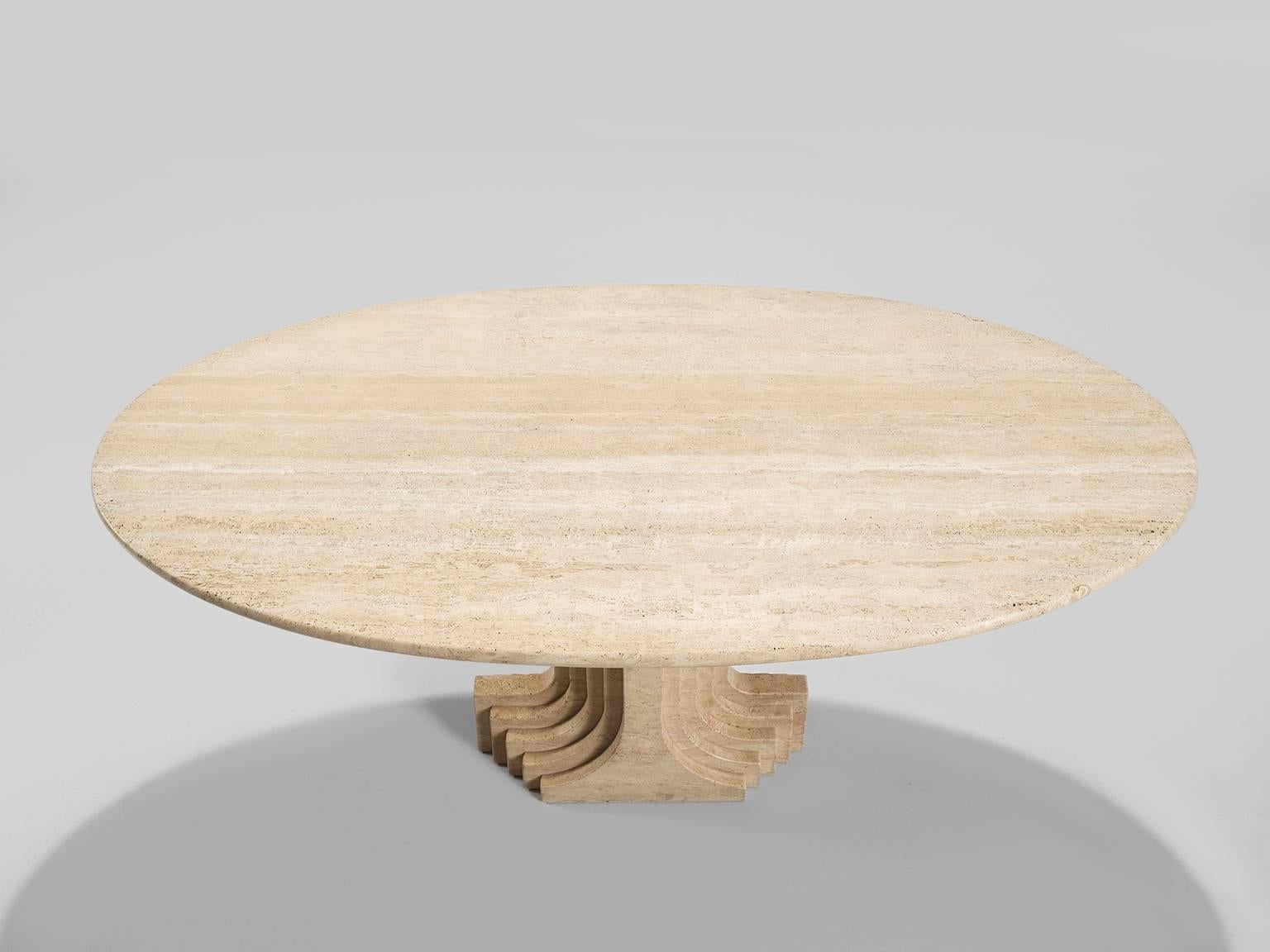 Post-Modern Carlo Scarpa Dining Table in Travertine
