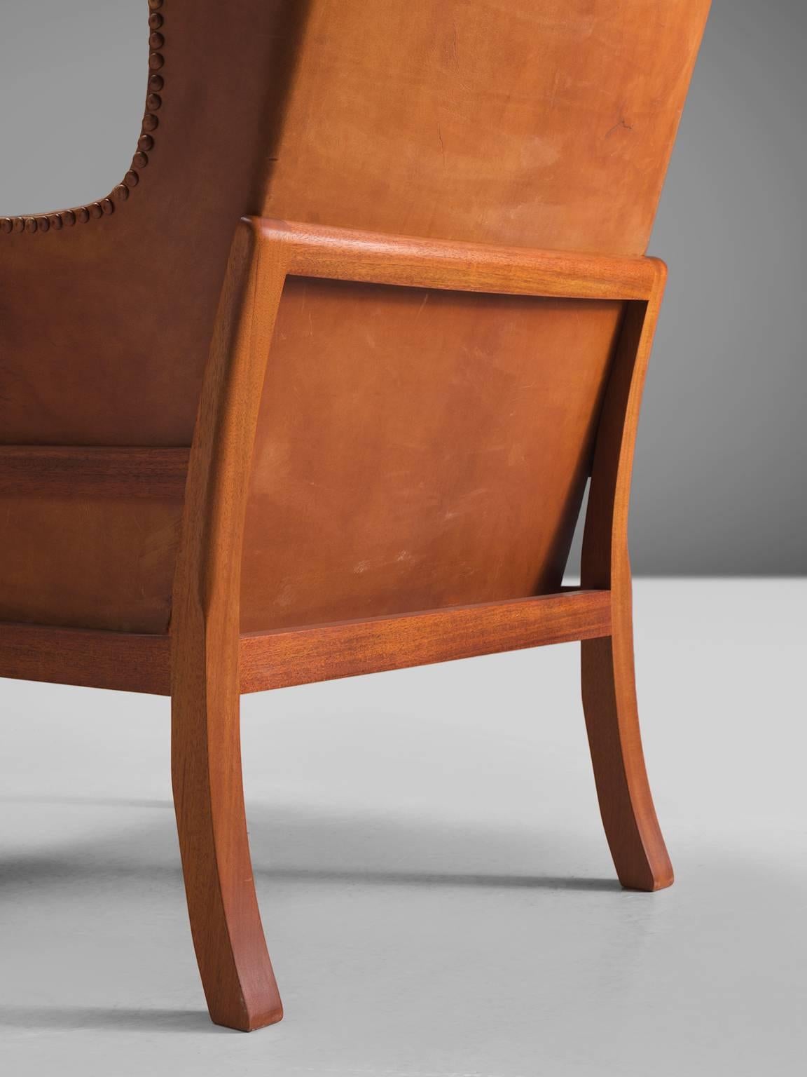 Mogens Koch Wingback Lounge Chair in Mahogany and Cognac Leather 2