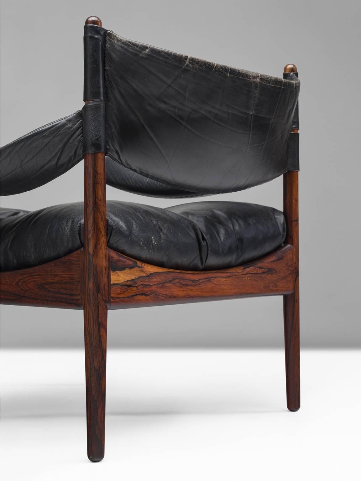 Kristian Solmer Vedel Pair of Lounge Chairs in Rosewood and Black Leather In Good Condition In Waalwijk, NL