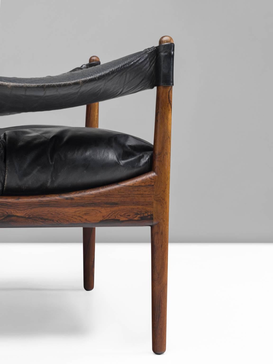 Kristian Solmer Vedel Pair of Lounge Chairs in Rosewood and Black Leather 1