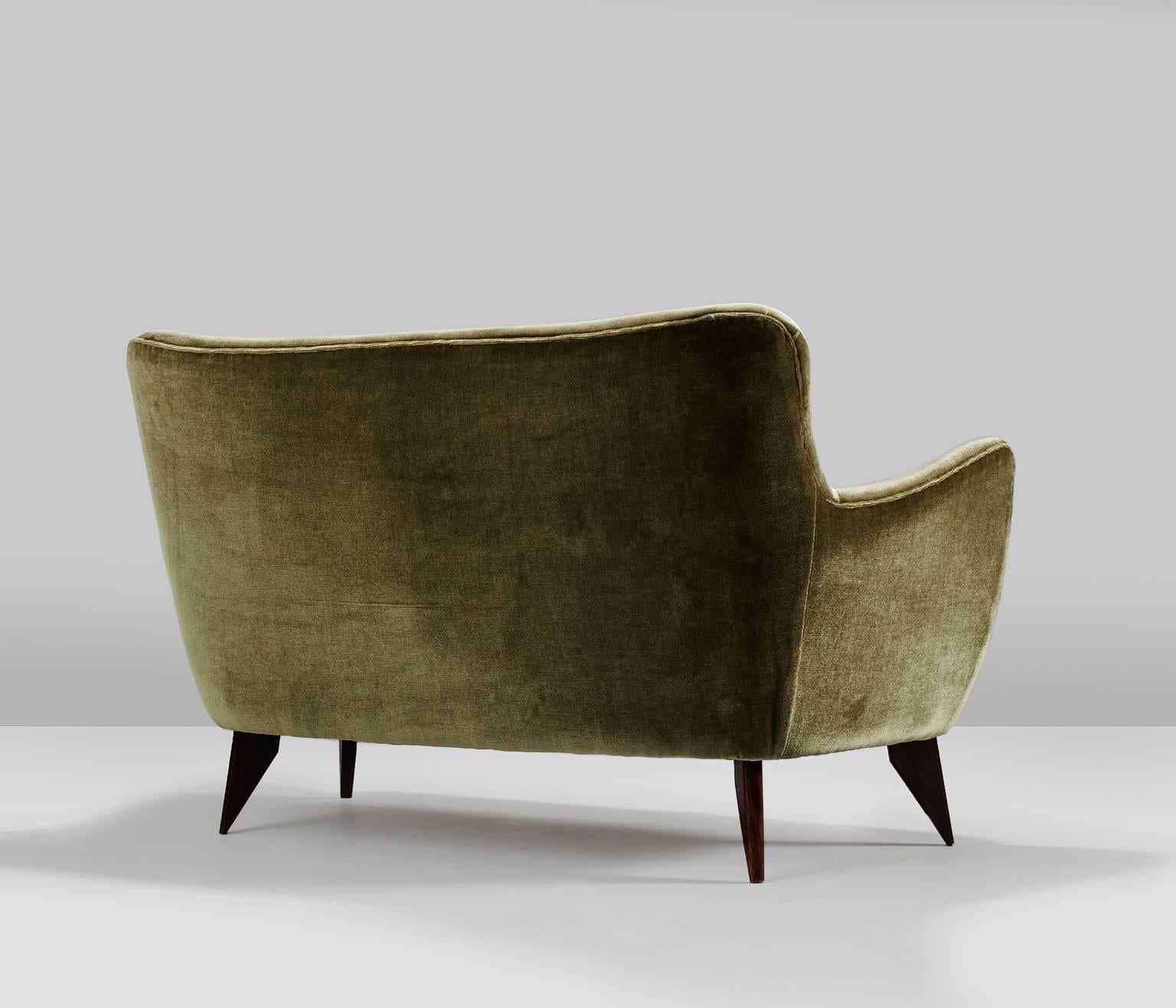Mid-Century Modern Guglielmo Veronesi Olive Green Curved Sofa