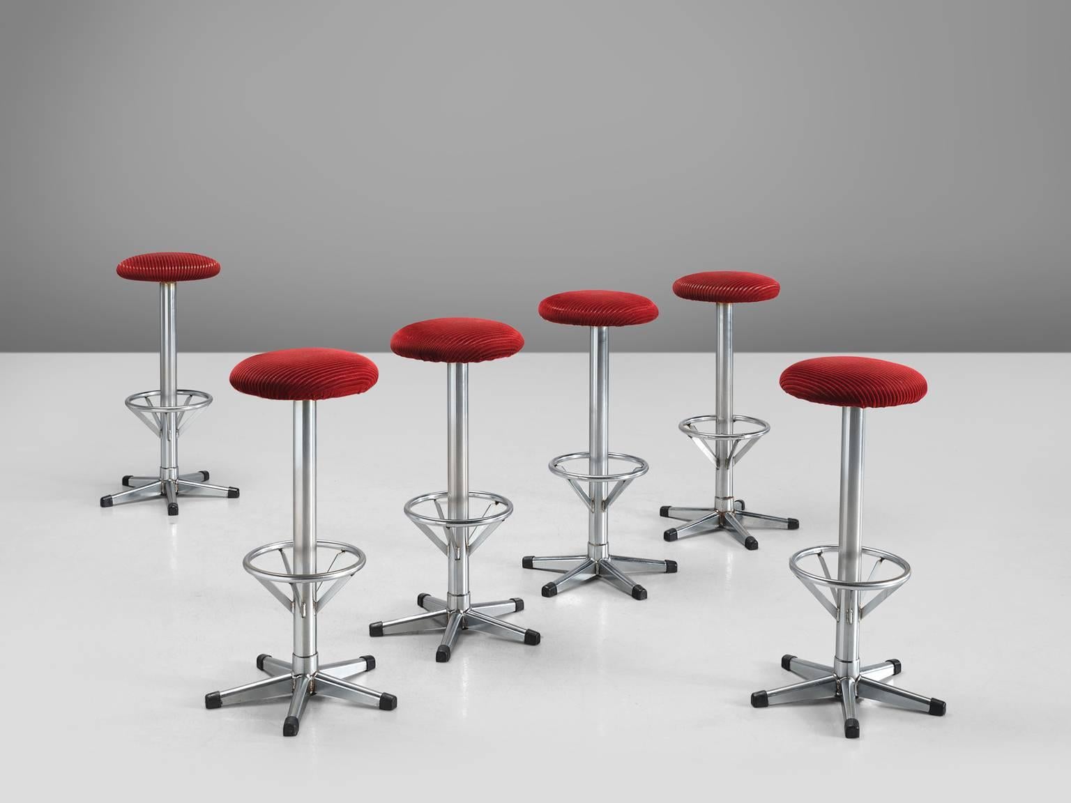 Set of Twelve Postmodern and Red Corduroy Barstools In Good Condition In Waalwijk, NL