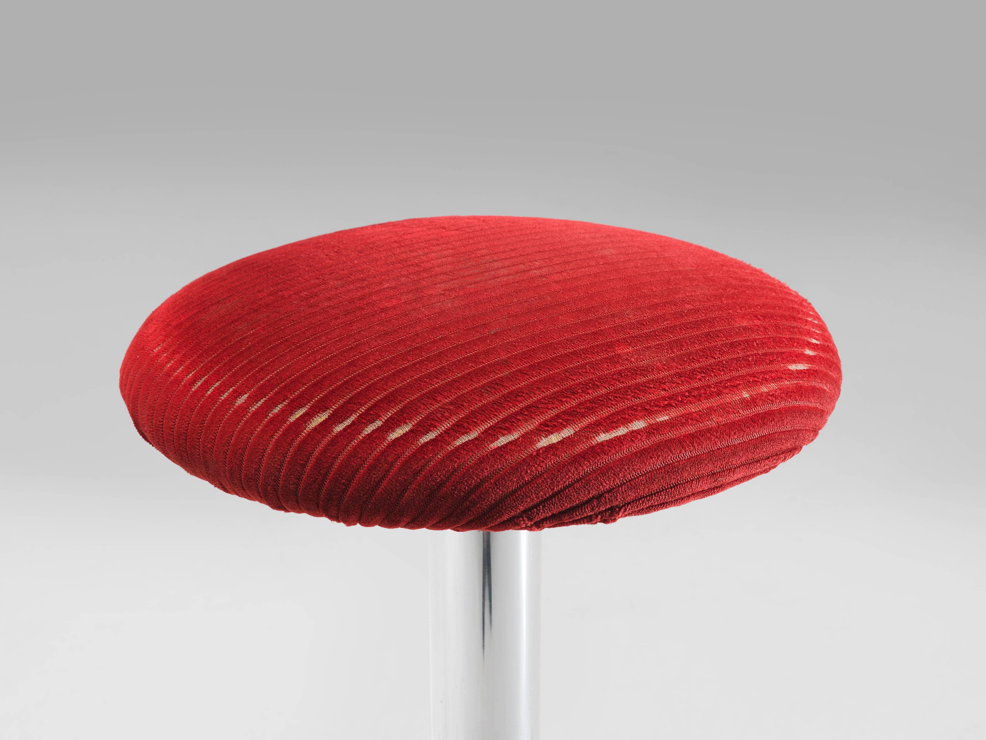 Metal Set of Twelve Postmodern and Red Corduroy Barstools