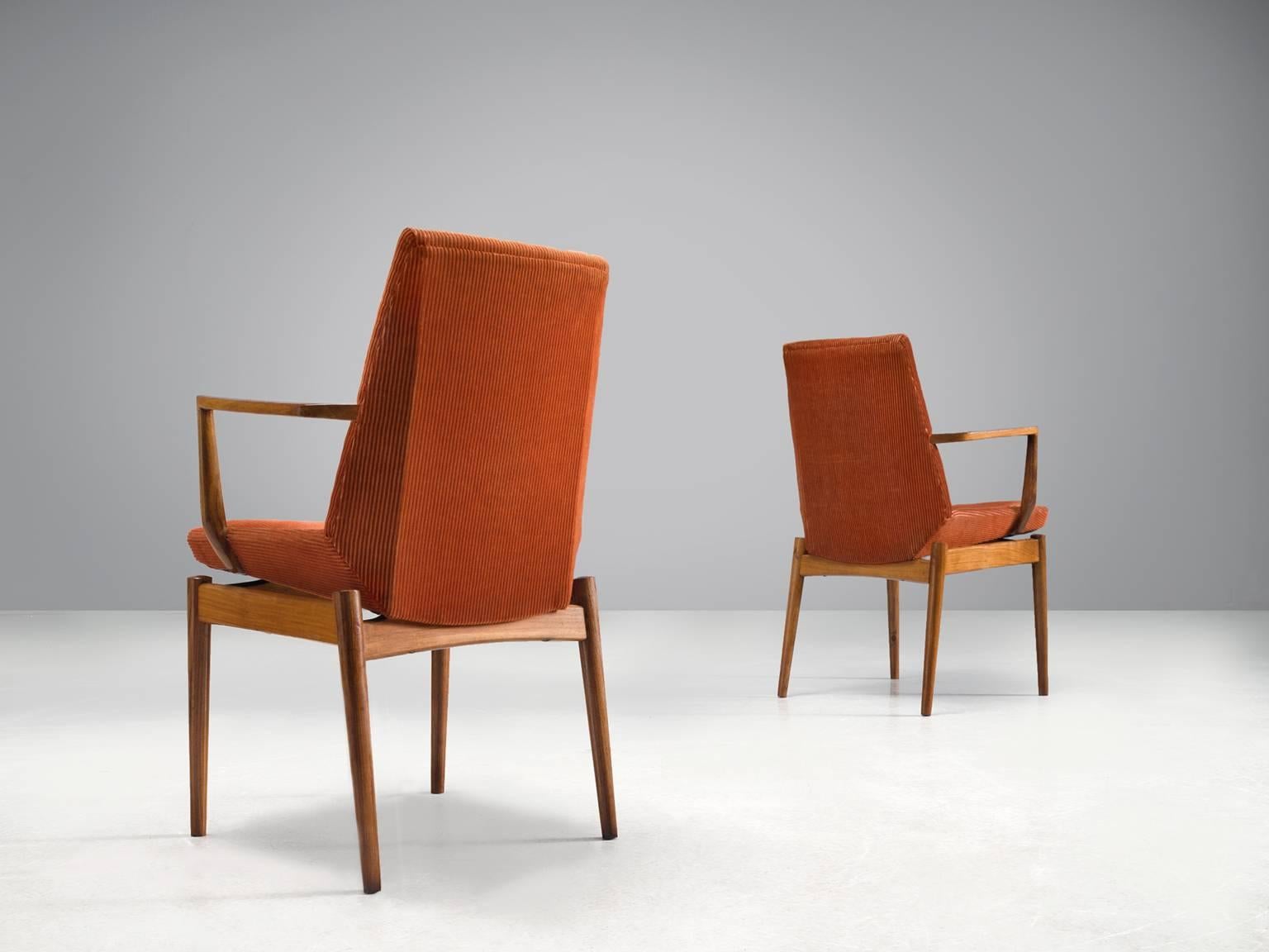 Scandinavian Side Chairs in Rosewood and Curduroy In Good Condition In Waalwijk, NL