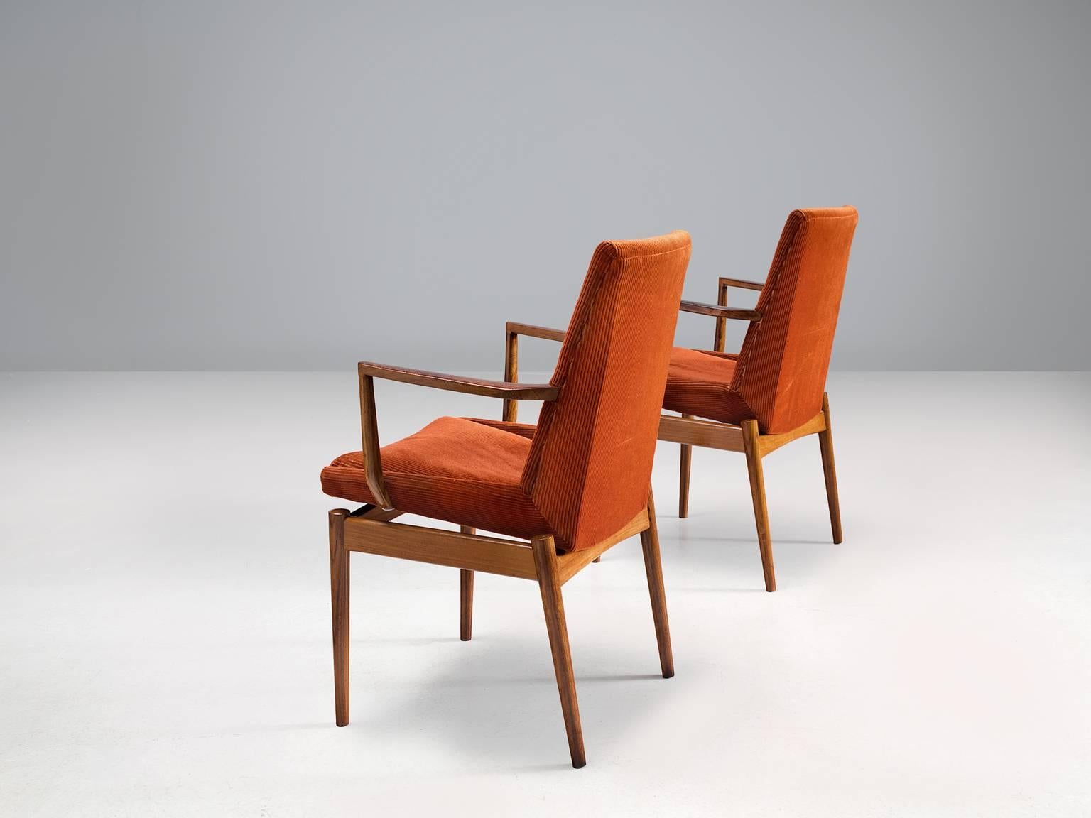 Scandinavian Modern Scandinavian Side Chairs in Rosewood and Curduroy