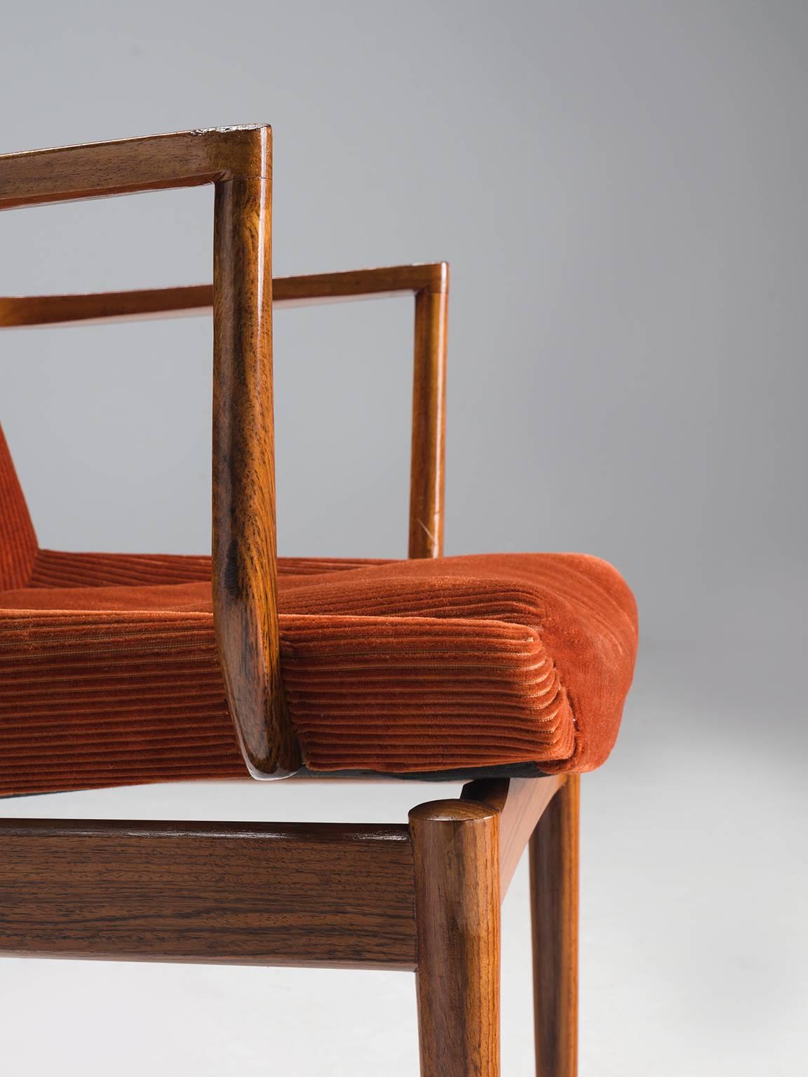 Scandinavian Side Chairs in Rosewood and Curduroy 2